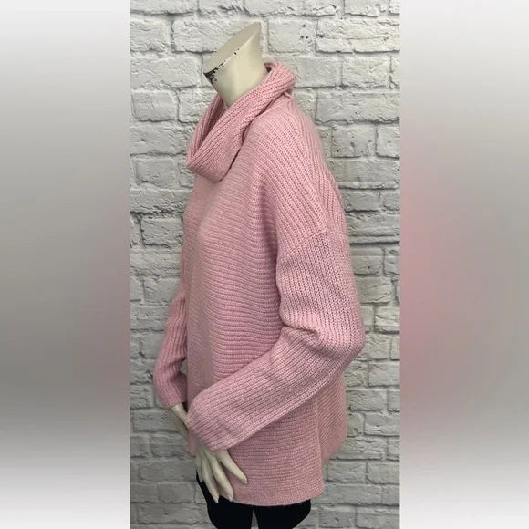 J. CREW PINK CHUNKY KNIT LONG SLEEVE COWL NECK SWEATER SIZE L - Picture 2 of 4